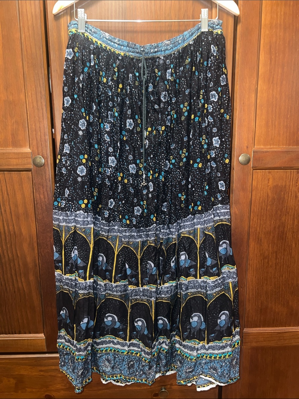 Vintage 90s Artisanal Indian Bohemian Hippie tiered Festival maxi skirt OS